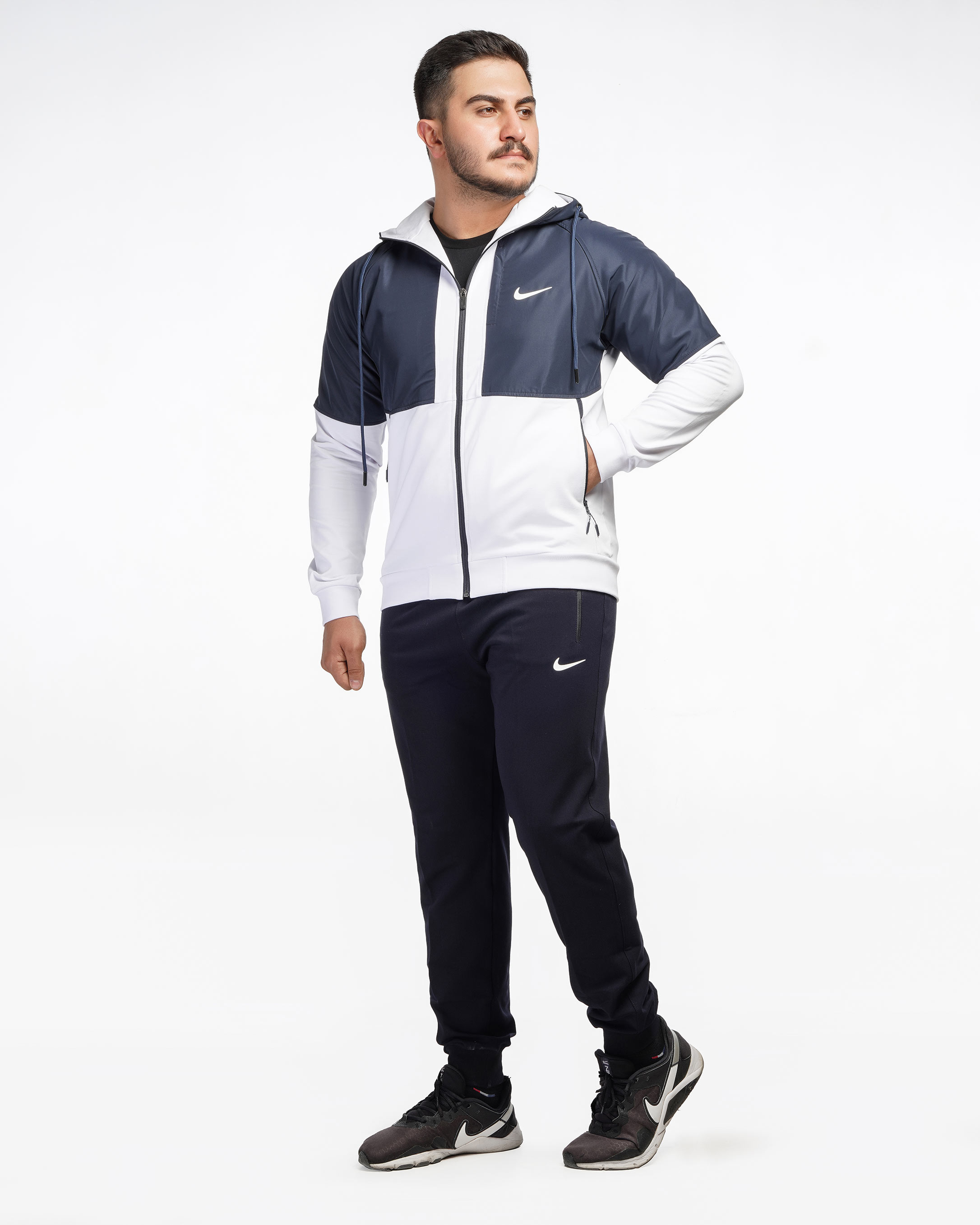 ست سویشرت و شلوار مردانه نایک کلاهدار صادراتی سفید