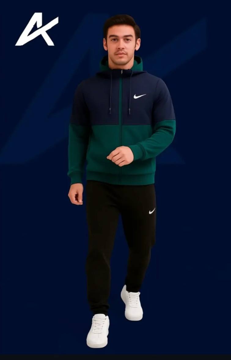 ست سویشرت و شلوار مردانه نایک کلاهدار صادراتی سبز